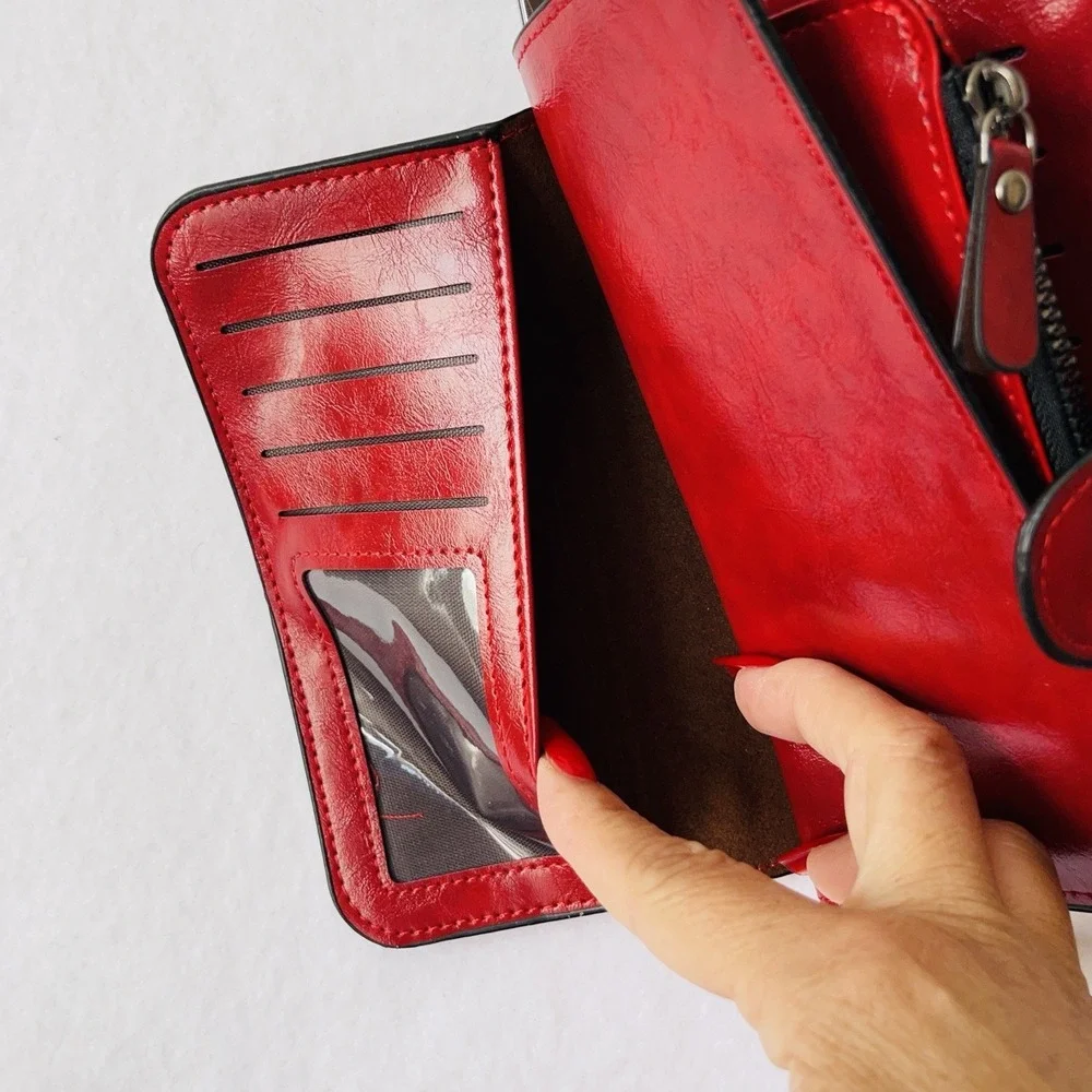 Men's long zipper Red wallet, leather wallet,Men's business handbag,cards Slots